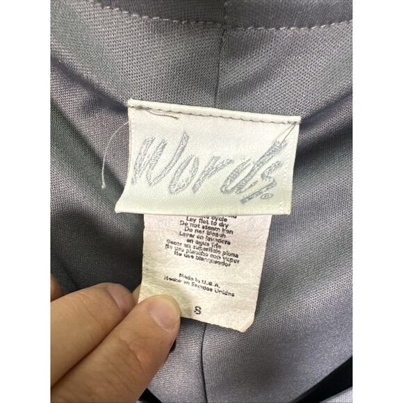 VTG Words Maxi Dress S Gray Faded Floral V Neck 90s Y2K Made In USA - Picture 3 of 7